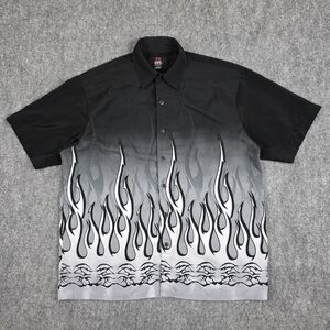Emergency Exit Vintage Y2K Tribal Flame Shirt Large Black Gray